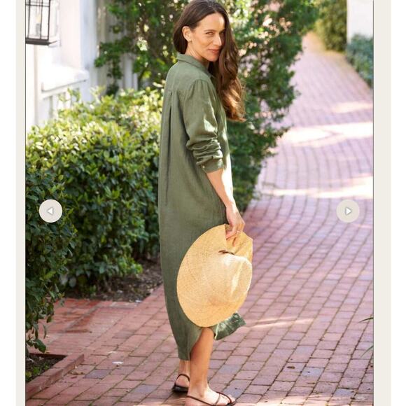 Frank & Eileen Rory Shirtdress Maxi Dress In Olive Size XL Washed Linen Made USA - Picture 9 of 16